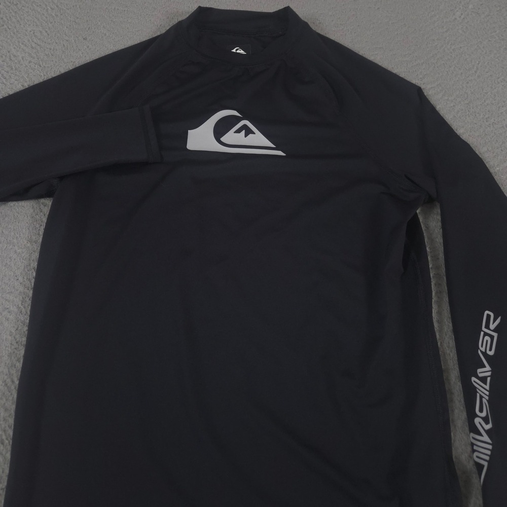 Quiksilver Shirt Mens Large Black All Time UPF 50 Rash Guard Tee Long Sleeve Sun